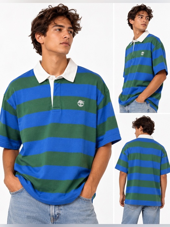 Timberland Other - Timberland Vintage Y2K Blue Green Striped Rugby Polo Shirt XL NWT